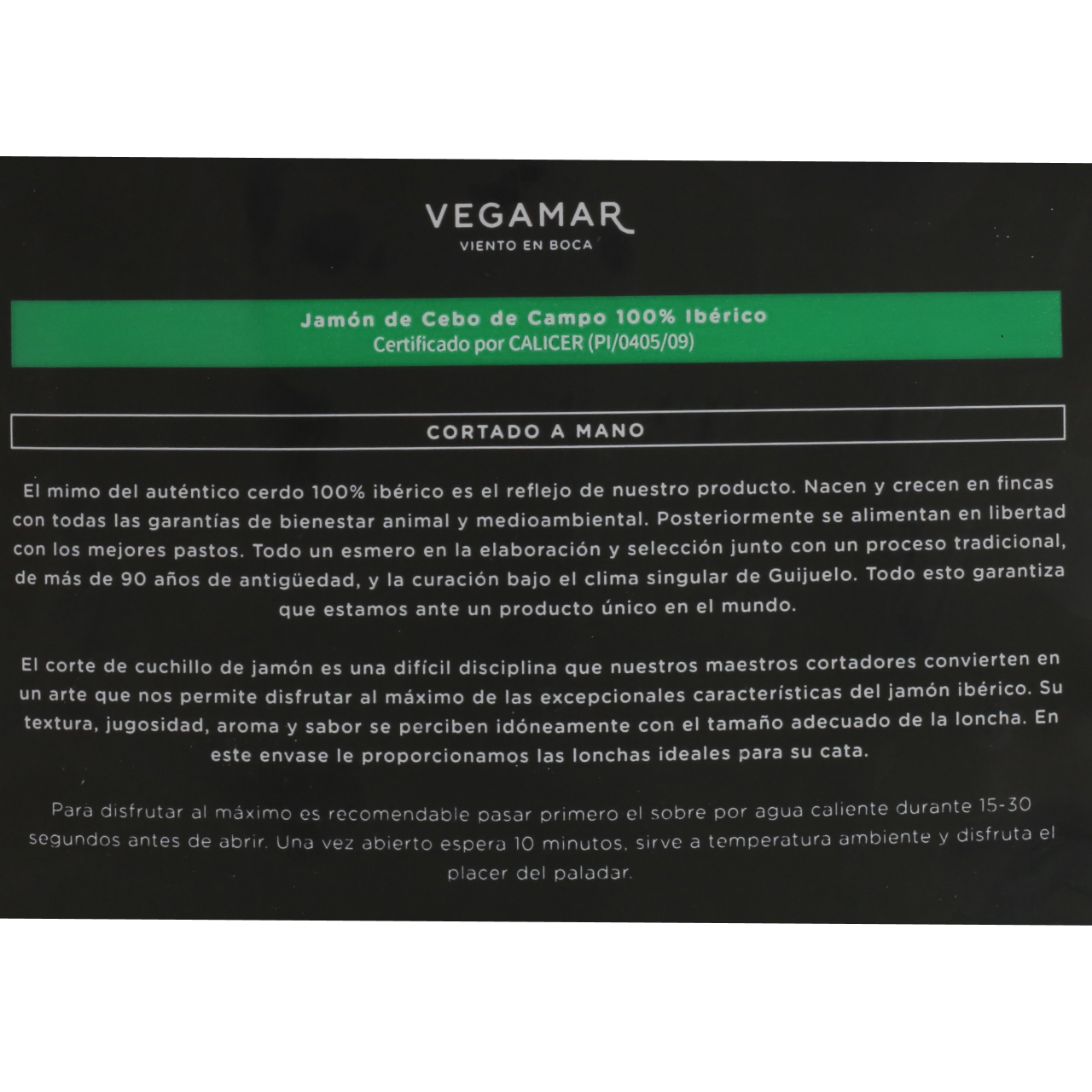 Plato Jamón Cebo de Campo 100% Ibérico Cortado a Cuchillo 90 g VEGAMAR (Salamanca)