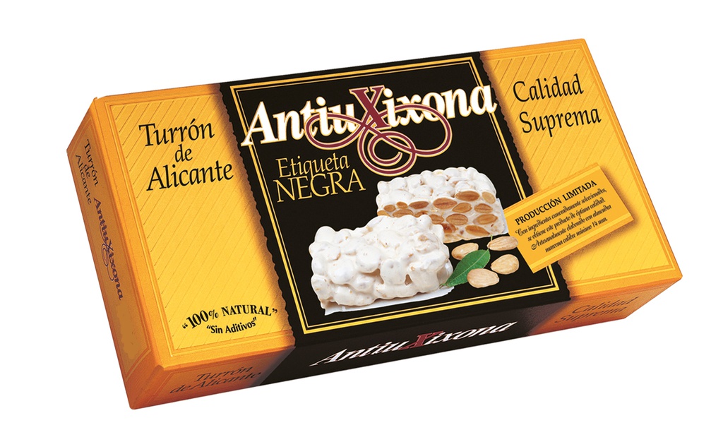 Turrón Alicante Etiqueta Negra (64% Almendra) 250 g ANTIU XIXONA D.O. Jijona