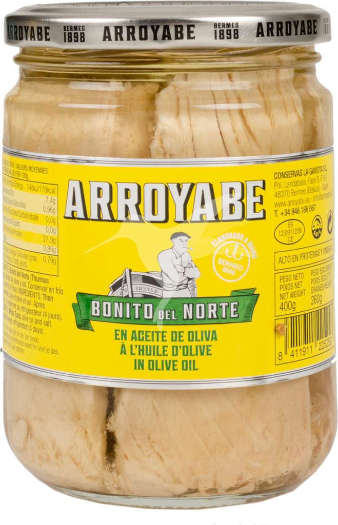 Tarro Lomos Bonito del Norte Artesanal en Aceite de Oliva 400 g ARROYABE de BERMEO